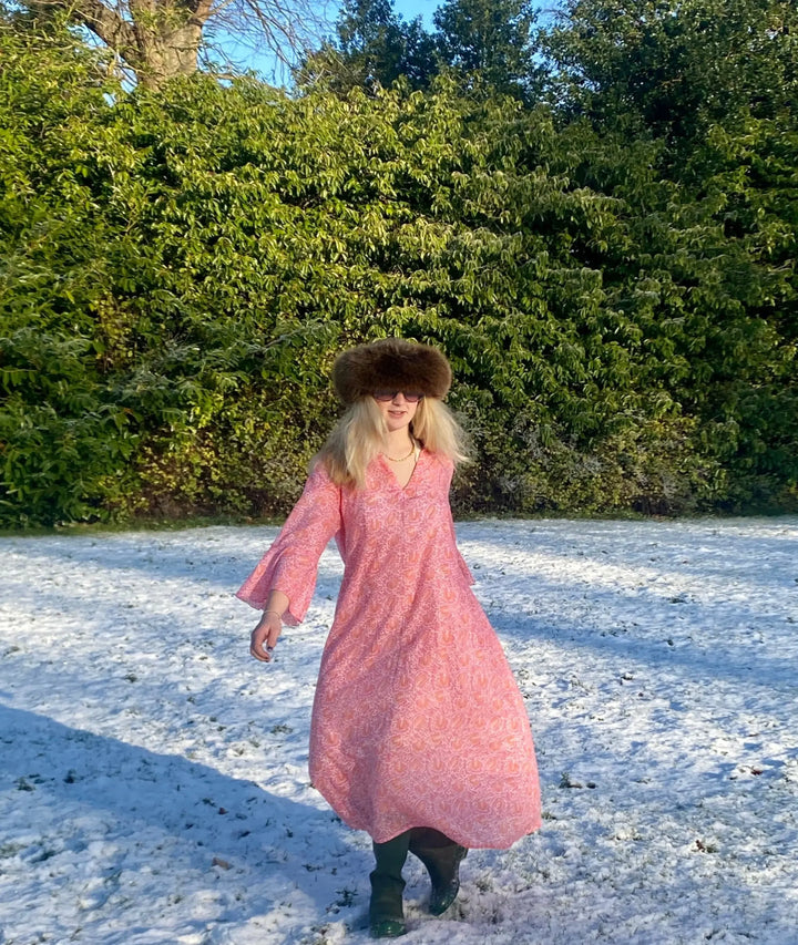 DRESS - SUNNI cotton voile dress with bell sleeve - pink/orange Parasol-uk