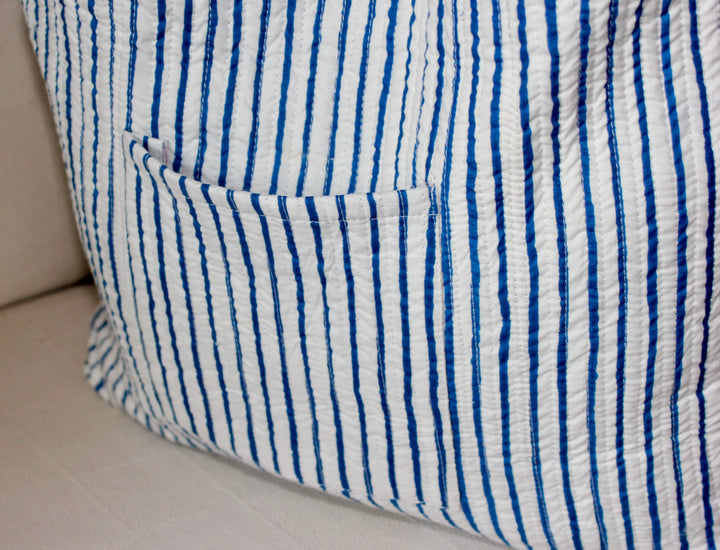 Quilted Cotton Reversible Tote Bag - FINE BLUE STRIPE Parasol-UK.com