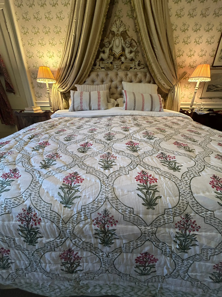 Reversible Bed Cover | Angela Green and Pink | New Sizes Parasol-UK