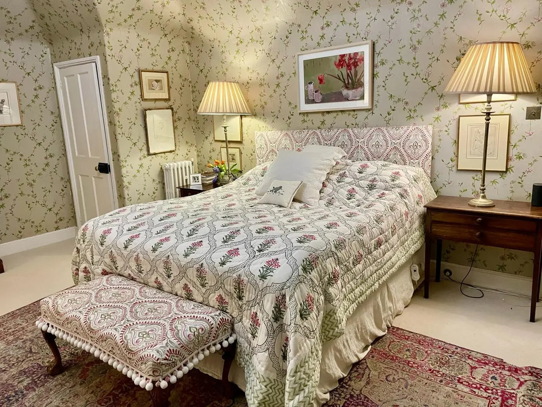 Reversible Bed Cover | Angela Green and Pink | New Sizes Parasol-UK