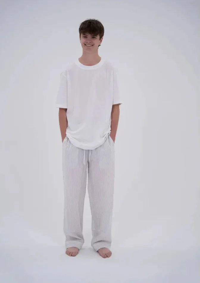 White Stripe - Slouchy Cotton Unisex Bottoms Parasol-uk