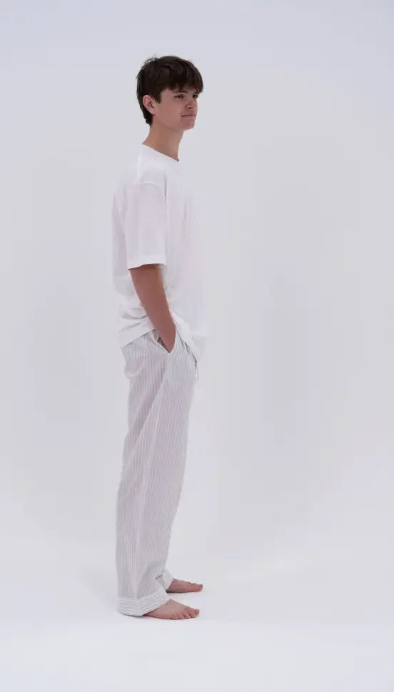 White Stripe - Slouchy Cotton Unisex Bottoms Parasol-uk