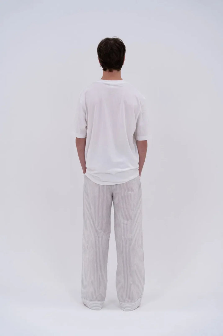 White Stripe - Slouchy Cotton Unisex Bottoms Parasol-uk