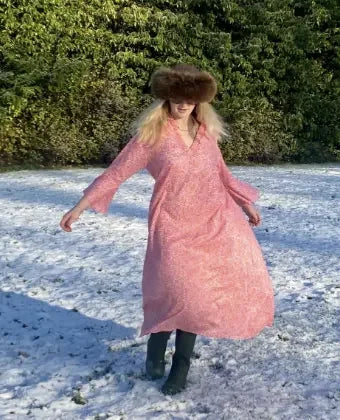Dress - Sunny cotton voile dress with bell sleeve - pink/orange Parasol-uk