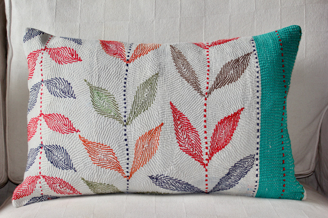 Vintage Textile Cushion - LEAVES & HEDGE Parasol-uk